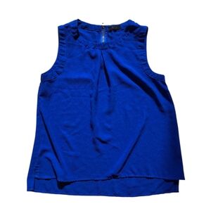 Mine Bright Blue Flowy Exposed Back Zip Sleeveless Blouse Size S EUC